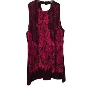 MAURICES ROUND HI-NECK DRESSY TANK TOP, WOMENS, L, FUCHSIA & CRANBERRY, EMBROID